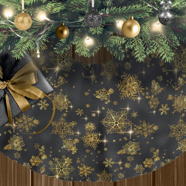Prettiest Snowflakes Pattern Black/Gold ID846  Brushed Polyester Tree Skirt (Creator Uploaded)