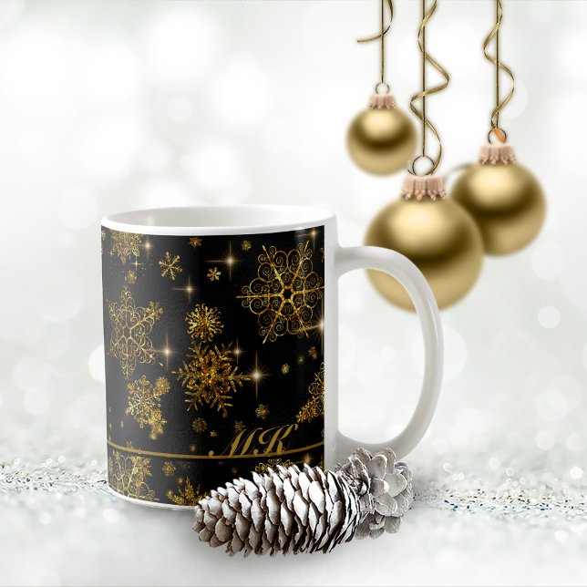 Prettiest Snowflakes Pattern Black/Gold ID846  Coffee Mug (Creator Uploaded)