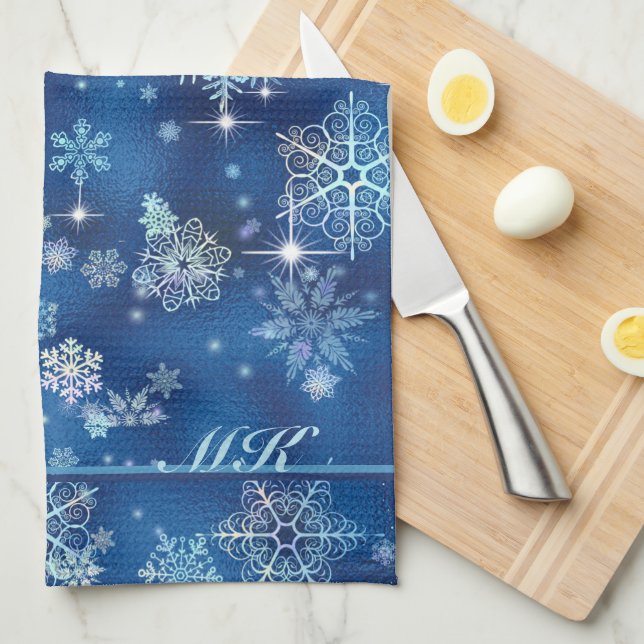 Prettiest Snowflakes Pattern Blue ID846 Kitchen Towel (Quarter Fold)