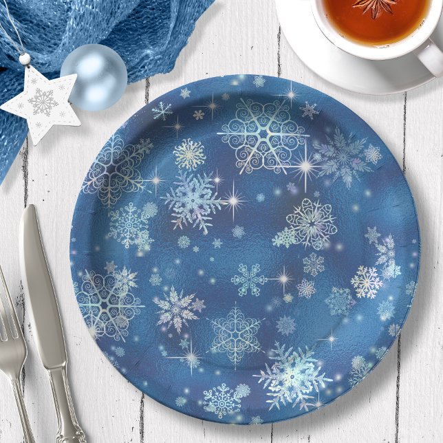 Prettiest Snowflakes Pattern Blue ID846 Paper Plate (Creator Uploaded)