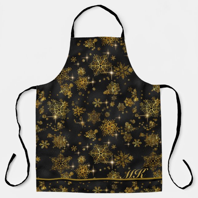 Prettiest Snowflakes Pattern Gold/Black ID846 Apron (Front)