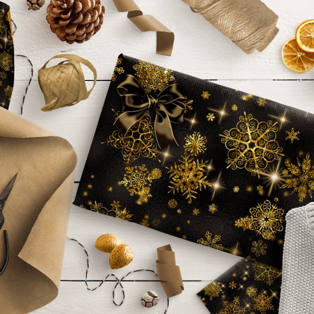 Prettiest Snowflakes Pattern Gold/Black ID846 Wrapping Paper (Creator Uploaded)