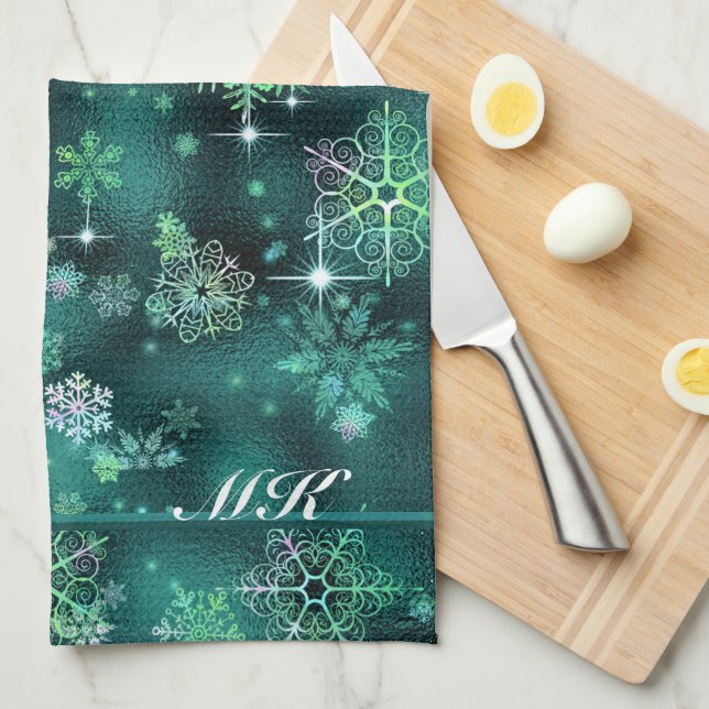 Prettiest Snowflakes Pattern Green ID846 Kitchen Towel (Quarter Fold)