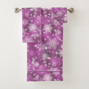 Prettiest Snowflakes Pattern Orchid Pink ID846 Bath Towel Set