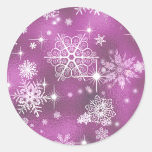 Prettiest Snowflakes Pattern Orchid Pink ID846 Classic Round Sticker