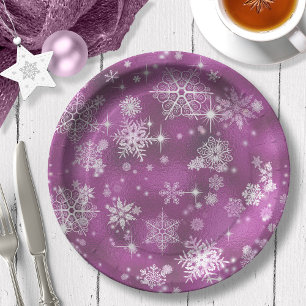 Prettiest Snowflakes Pattern Orchid Pink ID846 Paper Plate