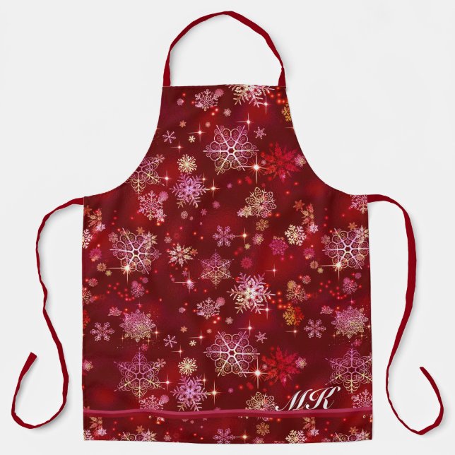Prettiest Snowflakes Pattern Red ID846 Apron (Front)