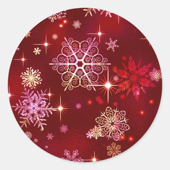 Prettiest Snowflakes Pattern Red ID846 Classic Round Sticker (Front)