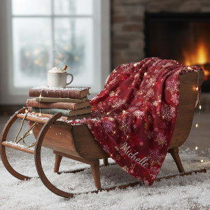 Prettiest Snowflakes Pattern Red ID846 Fleece Blanket