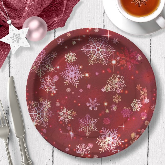 Prettiest Snowflakes Pattern Red ID846 Paper Plate (Creator Uploaded)