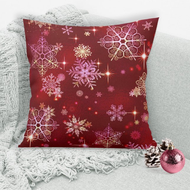 Prettiest Snowflakes Pattern Red ID846 Throw Pillow (Creator Uploaded)