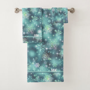 Prettiest Snowflakes Pattern Teal ID846 Bath Towel Set