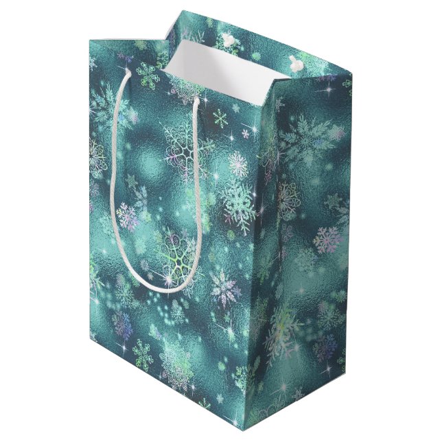 Prettiest Snowflakes Pattern Teal ID846 Medium Gift Bag (Back Angled)