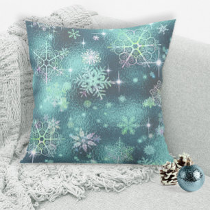 Prettiest Snowflakes Pattern Teal ID846 Throw Pillow