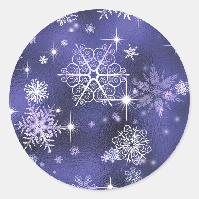 Prettiest Snowflakes Pattern Violet ID846 Classic Round Sticker (Front)