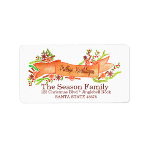 Prettige Kerstdagen, watercolor Christmas banner Label