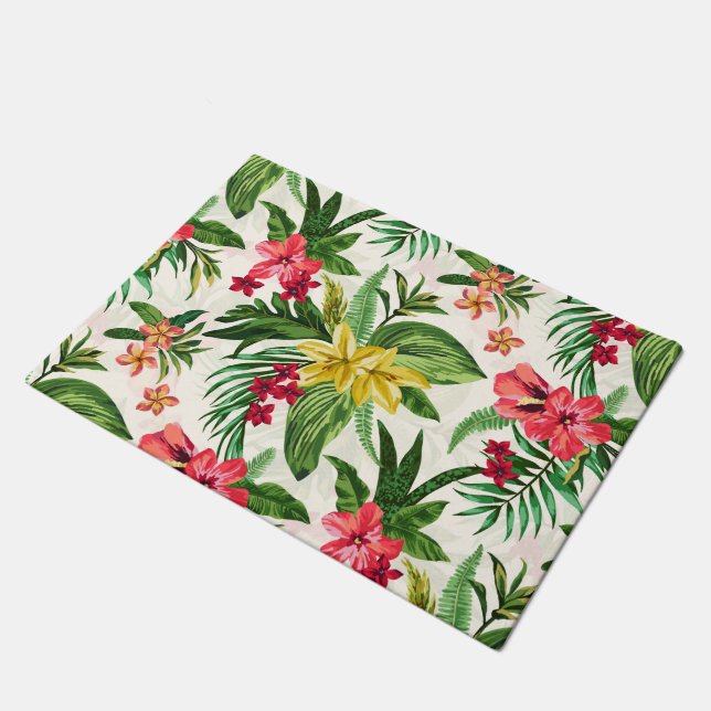 Prettily Hibiscus Floral Pattern Doormat (Angled)