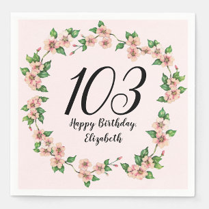 Pretty 103rd birthday blush pink floral napkin