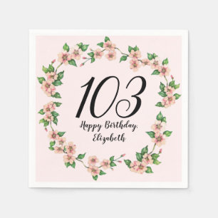 Pretty 103rd birthday blush pink floral napkin