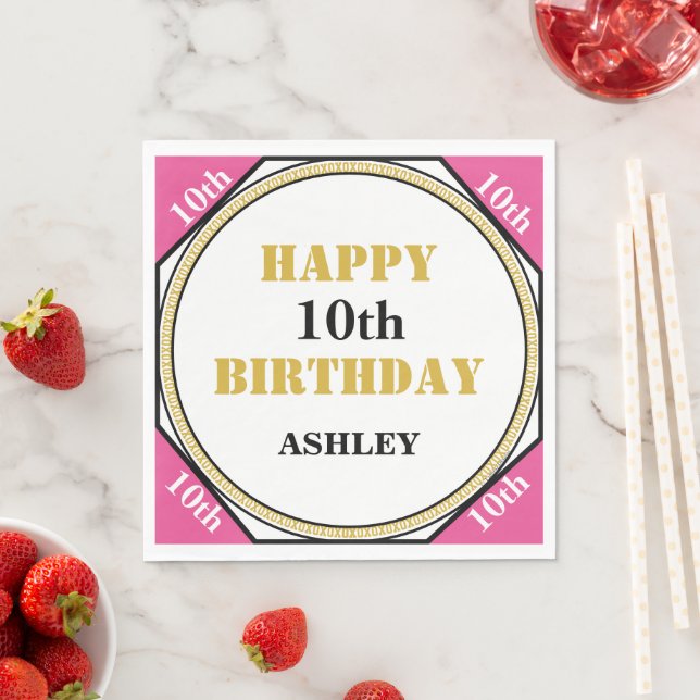 Pretty 10th Birthday Pink Gold Napkin (Insitu)