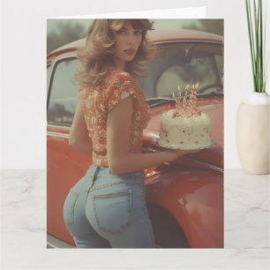 Pretty 1970's girl Birthday Greeting card
