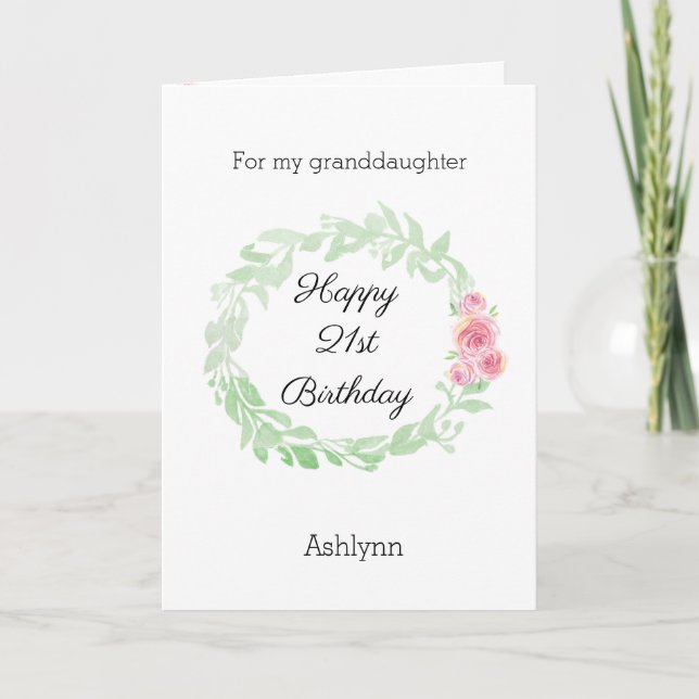 Pretty 21st Birthday Granddaughter Card (Front)