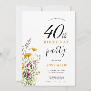 Pretty 40th Birthday Party Floral Invitation