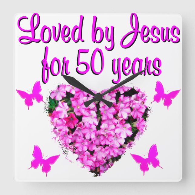 PRETTY 50TH BIRTHDAY SQUARE WALL CLOCK (Front)