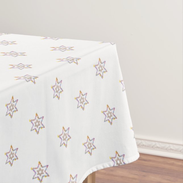 Pretty 6 - Point Stars on White  Tablecloth (In Situ)