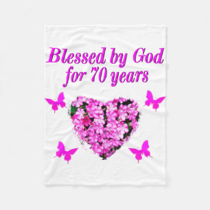 PRETTY 70TH PINK FLORAL BIRTHDAY DESIGN FLEECE BLANKET