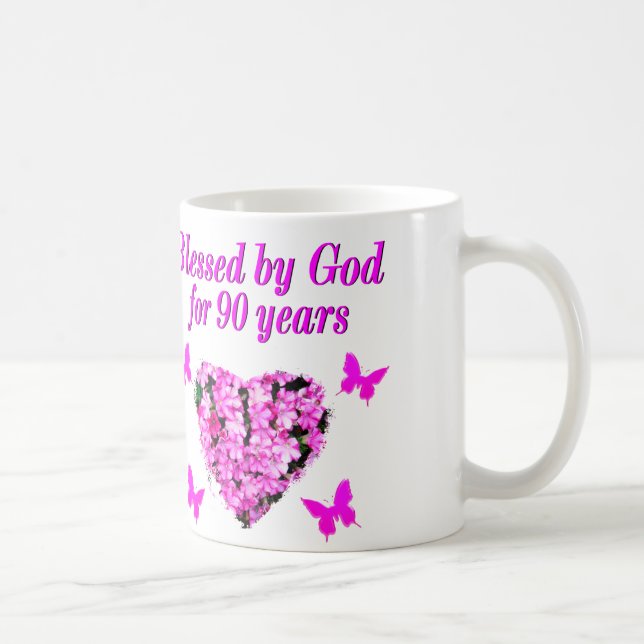 PRETTY 90TH BIRTHDAY FLORAL COFFEE MUG (Right)