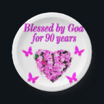 PRETTY 90TH BIRTHDAY FLORAL PAPER PLATE<br><div class="desc">This lovely and charming 90 year old will love to celebrate turning 90 with this beautiful pink floral 90th birthday photo design on Tees, Tote bags, Mugs, and Gifts. This 90 year old has been blessed by God for 90 years and is celebrating God's love. Delight your spiritual and Christian...</div>