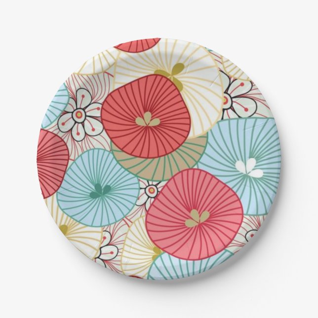 Pretty Abract Colorful Busy Floral Pattern Paper Plate (Front)