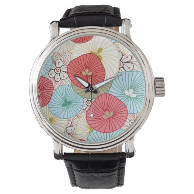 Pretty Abract Colorful Busy Floral Pattern Watch (Front)