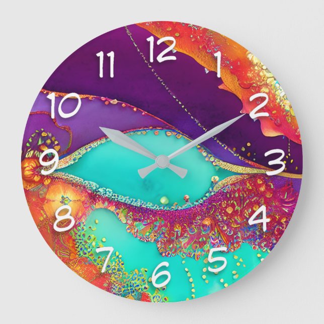 Pretty Abstract Beachy Art Large Clock (Front)
