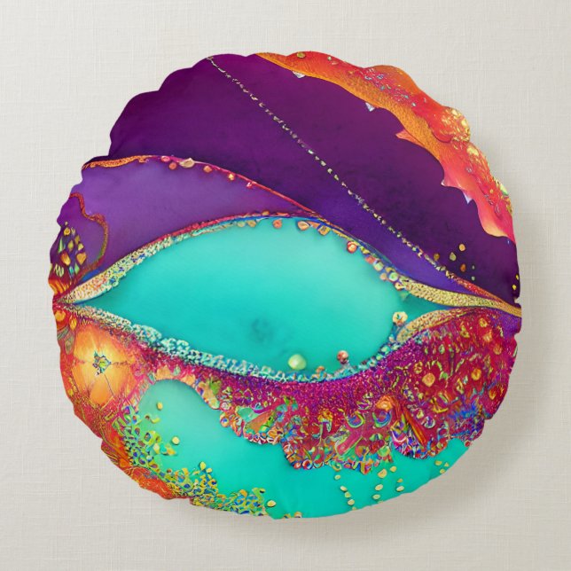 Pretty Abstract Beachy Art Round Pillow (Front)