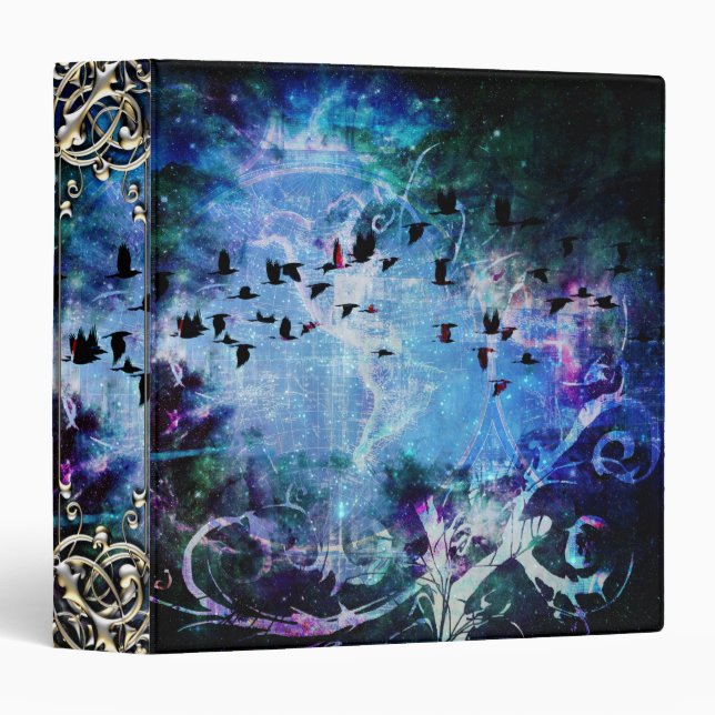 Pretty Abstract Fantasy Raven Magic Flourish Binder (Front/Spine)