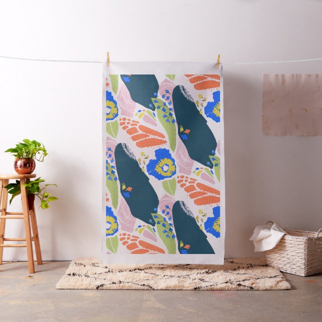 Pretty Abstract Floral Pattern Blue Green Orange Fabric (In Situ)