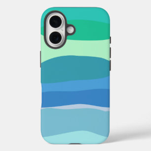 Pretty Abstract Geometric Shapes in Blue and Green iPhone 16 Case