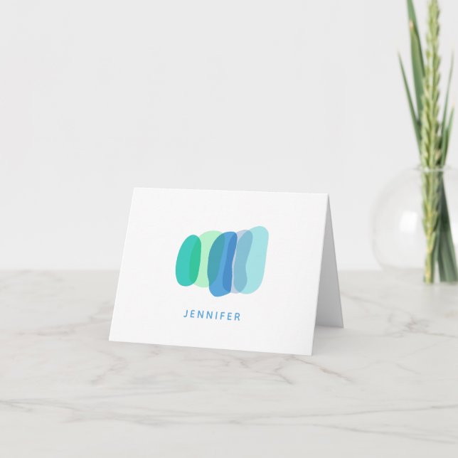 Pretty Abstract Geometric Shapes in Blue and Green Note Card (Front)
