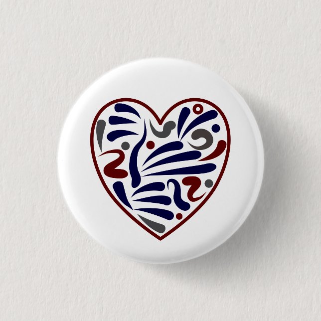 Pretty abstract heart pattern 1 inch round button (Front)