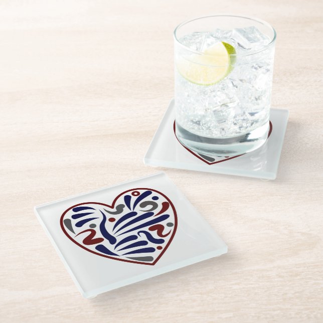 Pretty abstract heart pattern glass coaster (Angled)