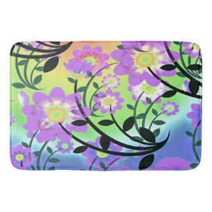Pretty Abstract Multicolored Flowers Purple Bath Mat
