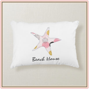 Pretty Abstract Starfish Beach House Accent Pillow