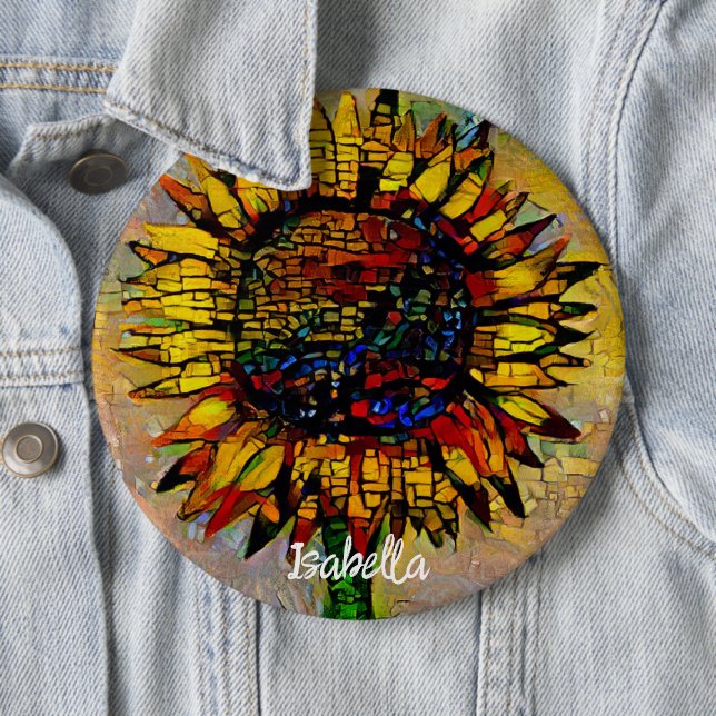 Pretty Abstract Sunflower Painting 6 Inch Round Button (In Situ)