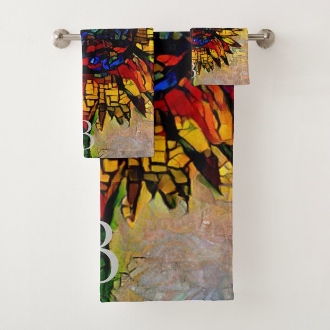 Pretty Abstract Sunflower Painting Bath Towel Set (Insitu)