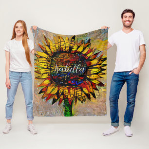 Pretty Abstract Sunflower Painting Fleece Blanket