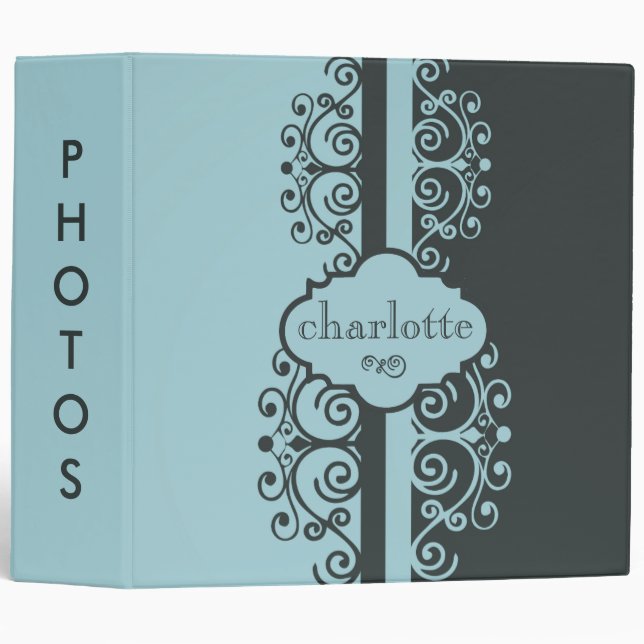 Pretty Abstract Teal And Grey Swirls Design Album Binder (Front/Spine)