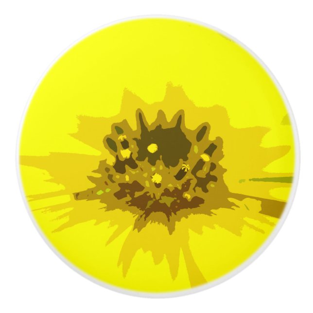Pretty Abstract Vivid Yellow Daisy Flower  Ceramic Knob (Front)