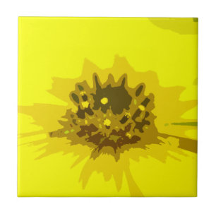 Pretty Abstract Vivid Yellow Daisy Flower  Tile